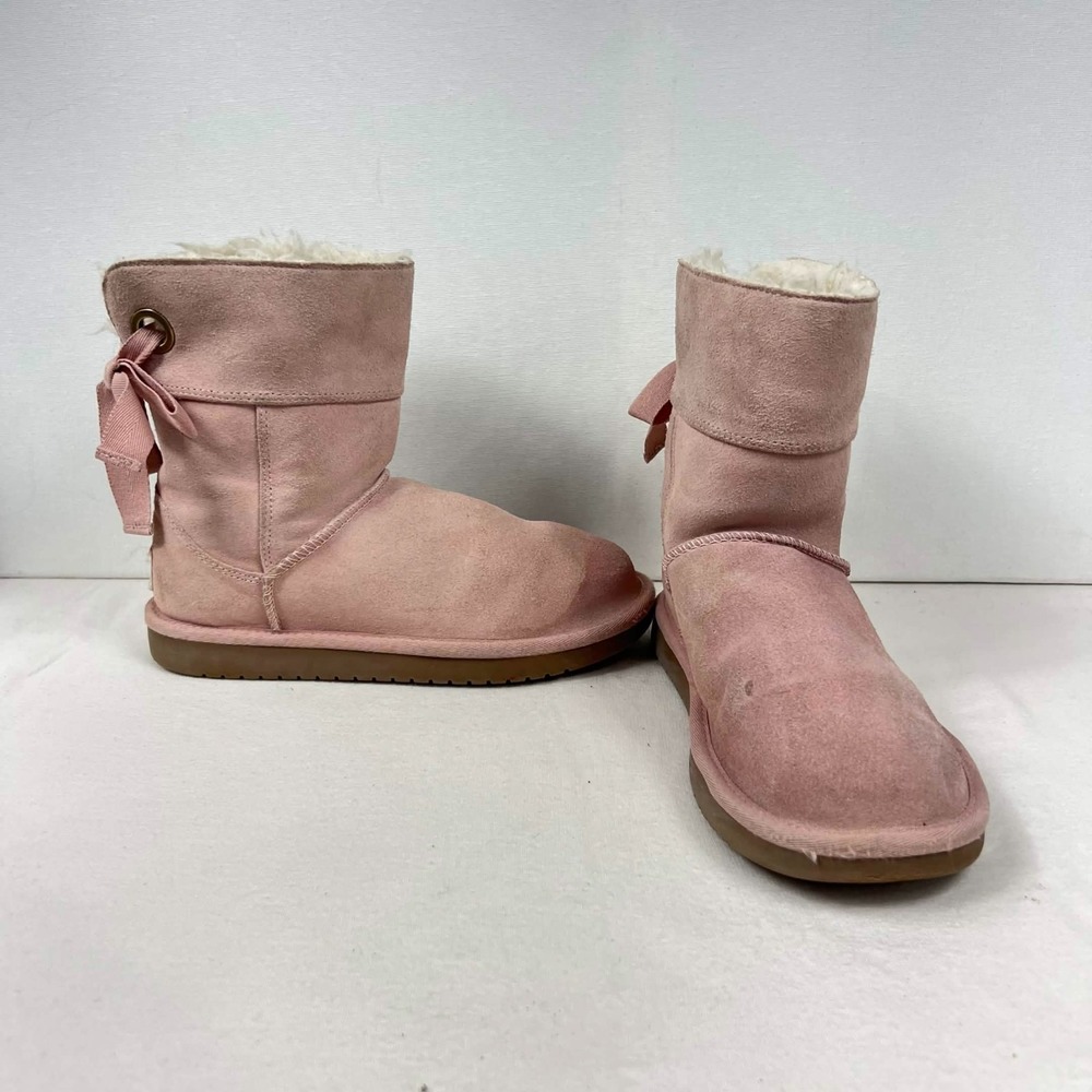 GUC Koolaburra by UGG Victoria Mini Pink Bow Winter Boots Fur Lined Girls Size 2 - Picture 5 of 14